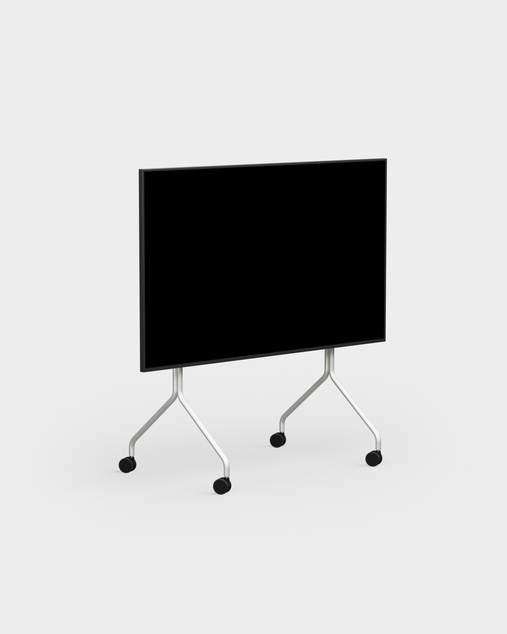 Moon in Cloudy Silver im Studio-Packshot, seitlich gedreht, mit gefaltetem Display auf Rollenständer in Cloudy Silver
